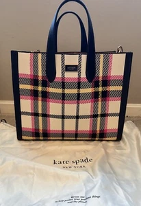 Kate Spade Manhattan Museum Plaid Knit Jacquard Large Tote W Dustbag - Picture 1 of 10