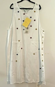 Quacker Factory Dress Womens 2X White Jumper Embroidered Stars Buttons Americana - Picture 1 of 24