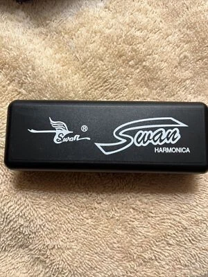 VINTAGE SWAN KEY OF C 10 HOLE DIATONIC HARMONICA w/ Case & Instructions - Image 1 of 3