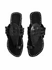 Womens Black Leather Traditional Indian Kolhapuri Ethnic Embossed Slippers Flats