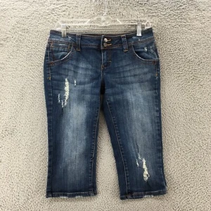 Decree Skimmer Shorts Womens 9 Blue Dark Wash Denim Low Rise 5 Pockets Zip Fly - Picture 1 of 16