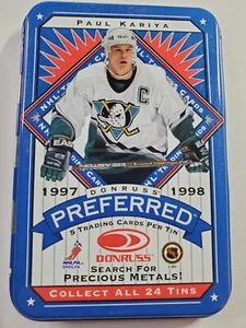 Paul Kariya - 1997-98 Donruss Preferred Hockey Blue Empty Tin - Anaheim Ducks - Picture 1 of 2