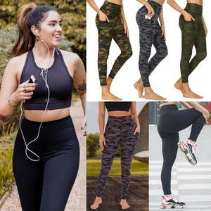 Women Fitness Sports Leggings Ladies Gym High Waist Yoga Pants With Stretch - Picture 1 of 19