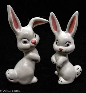 Pair of White Bunny Rabbits Small 3 3/4" Tall - Picture 1 of 11