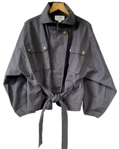 Anthropologie MARE MARE Puff Sleeve Belted Utility Jacket Sz M Gray - Picture 1 of 12