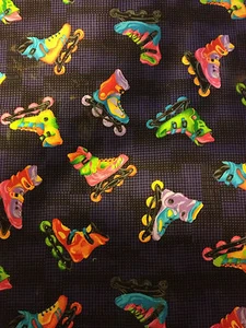 Children's Fabric Deep Purple w/Multi-color Skates 31" x 44" - Picture 1 of 2