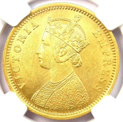 Moneda de oro Mohur India Victoria 1879-C. Detalle certificado NGC sin circular UNC MS Foto 1 de 4