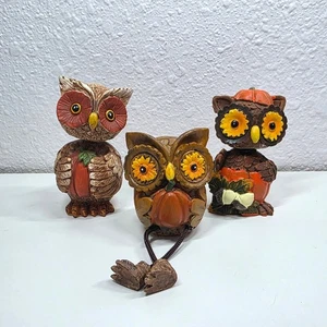 De Colección Otoño Otoño Búho Estatuillas Conjunto De 3 Calabazas Girasoles Cosecha Decoración - Imagen 1 de 8