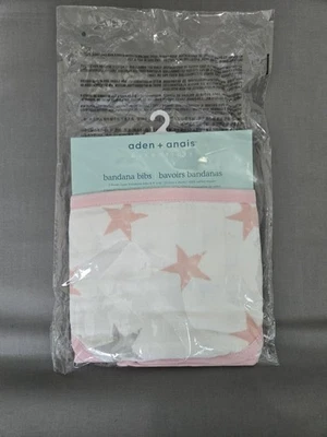 Babadores Bandana Aden + Anais – Pacote com 2 Estampa de Estrela Rosa, 100% Algodão Musselina, Novo com etiquetas - Imagem 1 de 4