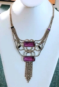 Art Deco Amethyst Glas Strass Atemberaubende Regal Halskette - Bild 1 von 12