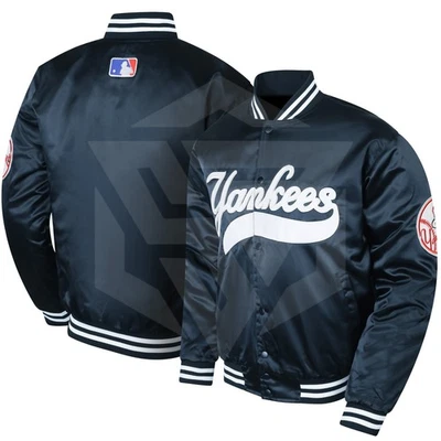 Yankees Vintage 90s Athletic Blue Satin Bomber Style Varsity Jacket Size 3XL - Image 1 of 4