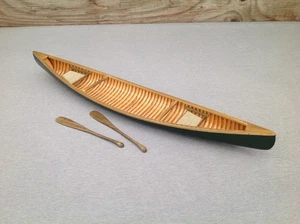 Wood Canoe Model with Paddles 27 1/2" Length - Picture 1 of 24