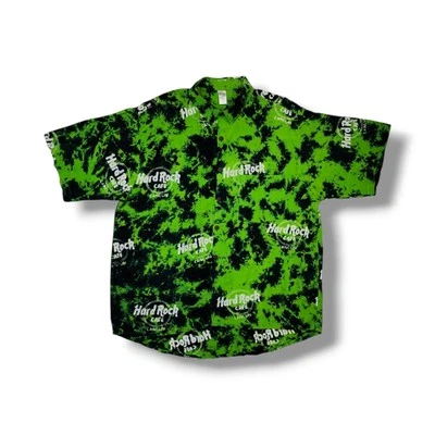 Camisa de manga corta Hard Rock Café Cancún verde tie dye abotonada para hombre talla 2XL Foto 1 de 4