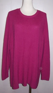 Eileen Fisher extrafeiner italienischer Strickpullover Merinowolle magenta kastig LS Large - Bild 1 von 3