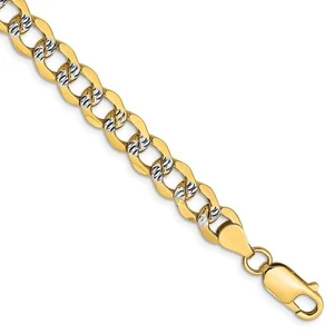 6.75mm 14k Yellow Gold & Rhodium Hollow Pave Curb Chain Bracelet, 8 In - Picture 1 of 6
