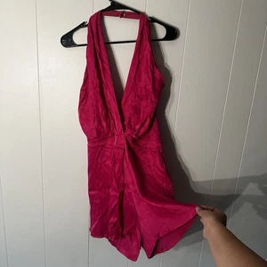 Zara Womens Hot Pink Play-Suit Romper Dress Halter Neck Style Size Extra Large - Picture 1 of 9