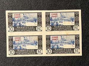 Cape Juby 1930s 10P BLOCK of 4 Spanish Morocco w/Red Overprint Mint NH LE157 - Picture 1 of 2