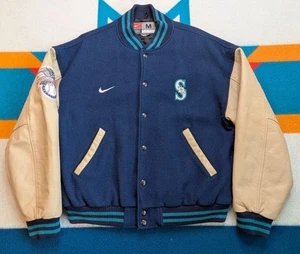 Chaqueta Universitaria Letterman Mediana De Colección Seattle Mariners Nike Team Lana Cuero - Imagen 1 de 10