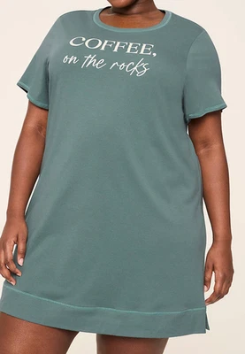 Camisa de dormir Lane Bryant "Coffee On The Rocks" confortável algodão acabamento costela 18-20 2X nova com etiquetas - Imagem 1 de 3