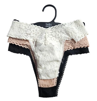 HANKY PANKY Low Rise Lace Thongs 3pk Size OS (2-12) Blk, Nude, White New w/ Tags - Image 1 of 4