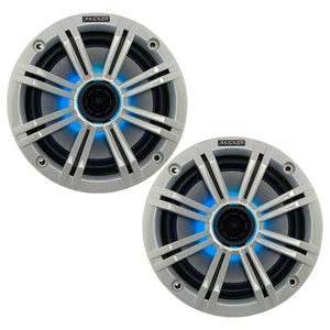 2x of Kicker 8" OEM Marine Coaxial White Speakers with MultiColor LED Lighting - Picture 1 of 4