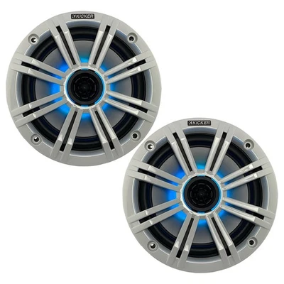 2x of Kicker 8" OEM Marine Coaxial White Speakers with MultiColor LED Lighting - Image 1 of 4