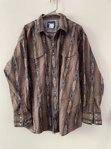 Wrangler Shirt Mens 2XL Brown Aztec Striped Pearl Snap South Western Brushpopper - Picture 1 of 5