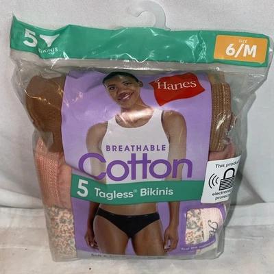 Hanes Women's Bikinis 5-Pair Size 6/M Breathable Cotton Soft Multicolor - Image 1 of 4