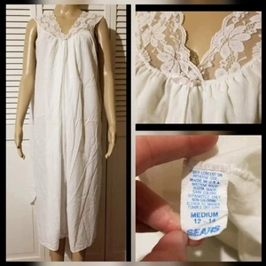 Vintage Sears Medium Nightgown Lightweight White Sleeveless Poly Cotton Blend - Picture 1 of 11
