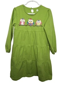 J Khaki Dress Girls Size 5 Kids A Line Tiered Ruffles Long Sleeve Owls Green - Picture 1 of 15
