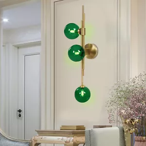 Mid-Century Modern Decor Globe Wall Sconce Green Glass Indoor LED Wall Light US - Picture 1 of 16