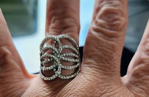 Infinity Ring Band 925 Silver Crystals Transparent Design Cocktail Ring Size 8 - Picture 1 of 12
