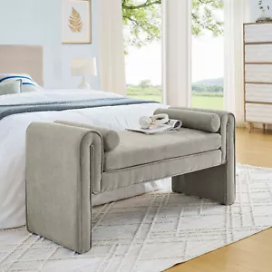 50.39in Linen Fabric Upholstered Ottoman Couch End of Bed Bench for Bedroom Gray - Picture 1 of 12