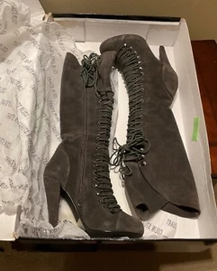 Colin Stuart Suede Lace Up Knee High Boots, Graphite, Size 5B - Picture 1 of 11
