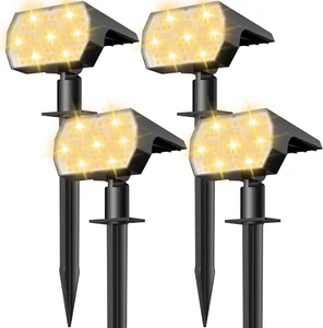 4pcs Waterproof Solar Lights Outdoor with 56 LED 3 Lighting Modes in Warm White - Picture 1 of 7