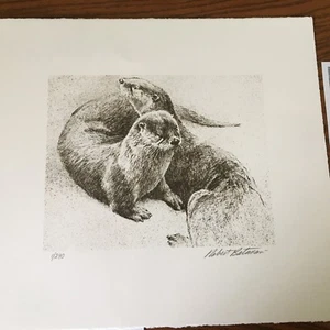 Limited Edition Print-Otter Pair-ROBERT BATEMAN - Picture 1 of 4