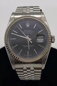 ROLEX DATEJUST 16234 BLACK DIAL 18K WHITE GOLD/ SS 36mm AUTOMATIC WATCH. - Picture 1 of 10