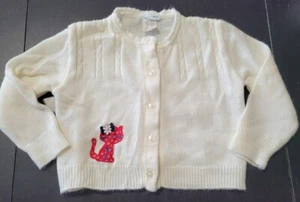 Vintage Nanette Toddler 18-24 Girls Button Up Sweater Light Cream Kitten Patch - Picture 1 of 10