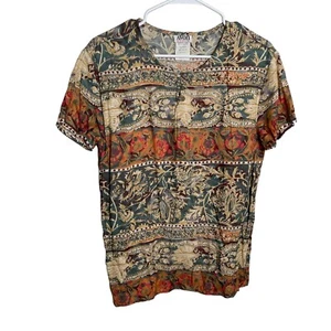 Avon Style Blouse Women's Small Vintage USA Short Sleeve Western Y2k Artsy Top - Picture 1 of 7