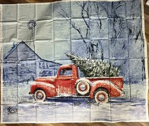 Riley Blake Picture a Christmas truck Christmas tree snow barn panel 100% cotton - Picture 1 of 1