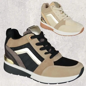 Mujer Cordones Oculto Tacón Cuña Zapatillas Talla - Imagen 1 de 7
