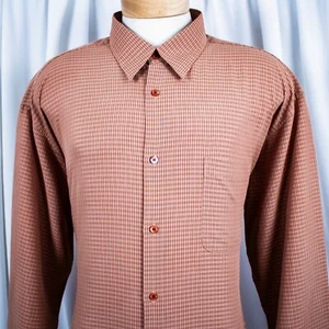 BUGATCHI UOMO Orange Peach Checks Rayon Blend Men Shirt Size XXL 2XL - Picture 1 of 7