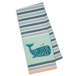 Aqua Striped Cotton Dish Towel - Whale Lover I Think You're S'Whale 18x28 NEW - Picture 1 of 1