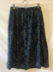 Vtg Womens 28” Waist Handmade Lightweight Blue Green Paisley Midi Skirt Zip Up - Picture 1 of 4