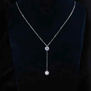 5MM Bezel Set IGI Lab Grown Diamond Drop 18" Lariat Necklace 10K White Gold - Picture 1 of 9