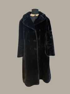 Vintage 1950s Borgazia Sportowne Faux Fur Coat Black Plush Mid-Century Glam - Picture 1 of 7