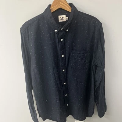 Flint and Tinder Architect Shirt Mens Large Navy Blue Donegal Oxford HUCKBERRY - Image 1 of 4
