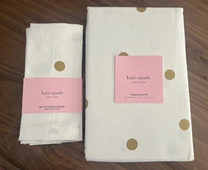 Kate Spade Gold Metallic Dots Circles Tablecloth 60x102 + 4 Matching Napkins New - Picture 1 of 7