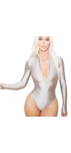 Skims Disco Mock Neck Langarm Tanga Body Silber Neu 2X Fast Floor Sample - Bild 1 von 5