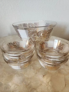 VINTAGE MCM GEORGES BRIARD SALAD BOWL SET GOLD AND WHITE 9 Piece - Picture 1 of 10